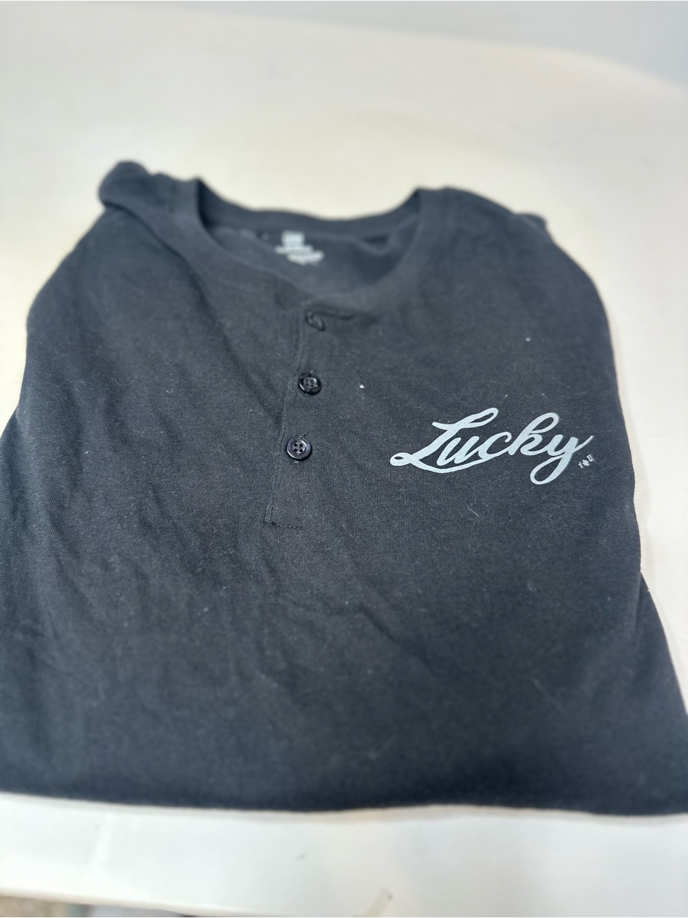Lucky Brand Men’s Black Button-Front Henley with Script Logo